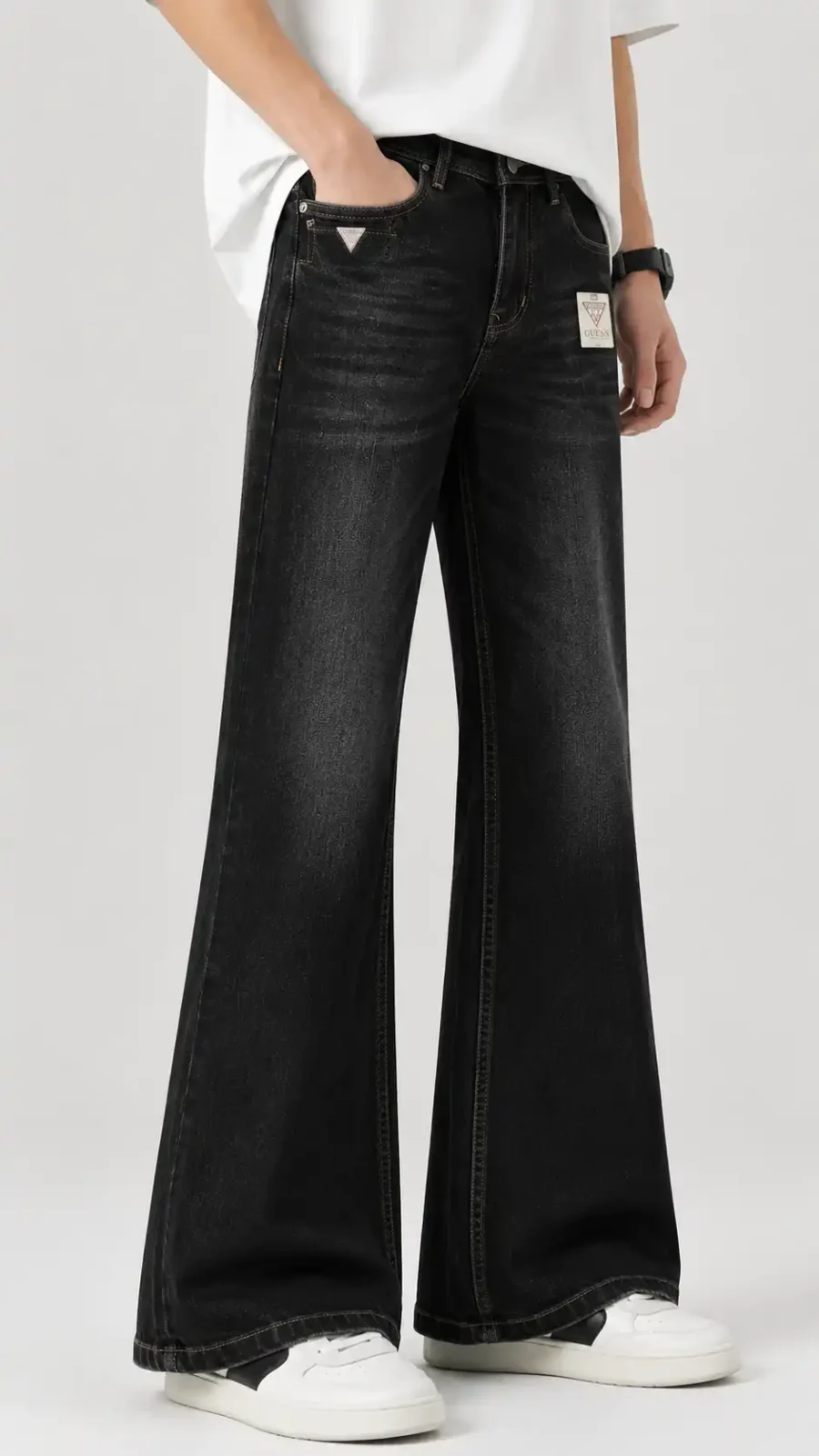 Men's Black Vintage Wash Bootcut Jeans