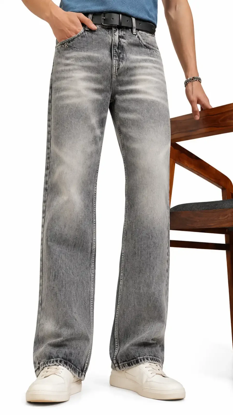 Men's Washed Grey Bootcut Jeans