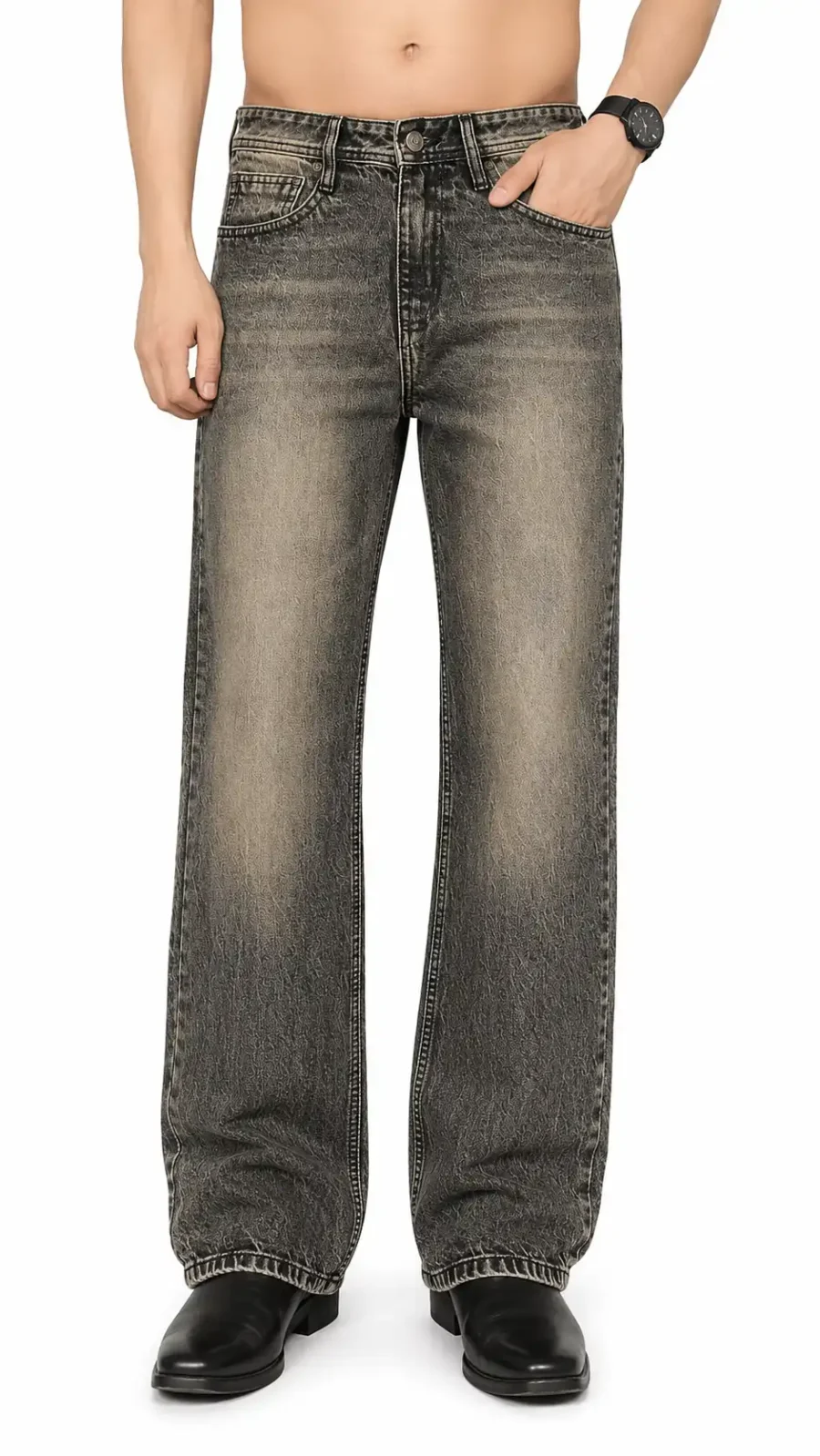 Men's Vintage Washed Bootcut Jeans – Faded Black