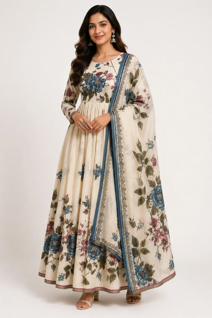 Ivory Bloom Floral Anarkali Suit Set
