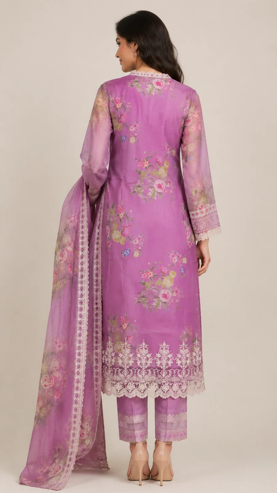 Lavender Bloom Embroidered Lawn Suit with Printed Dupatta
