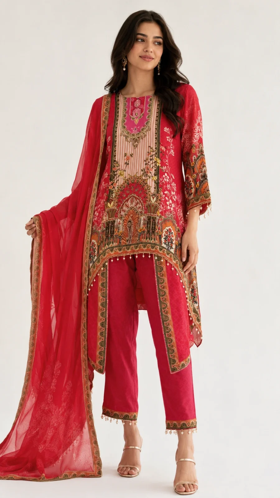 Crimson Heritage Printed 3-Piece Kurta Set with Dupatta