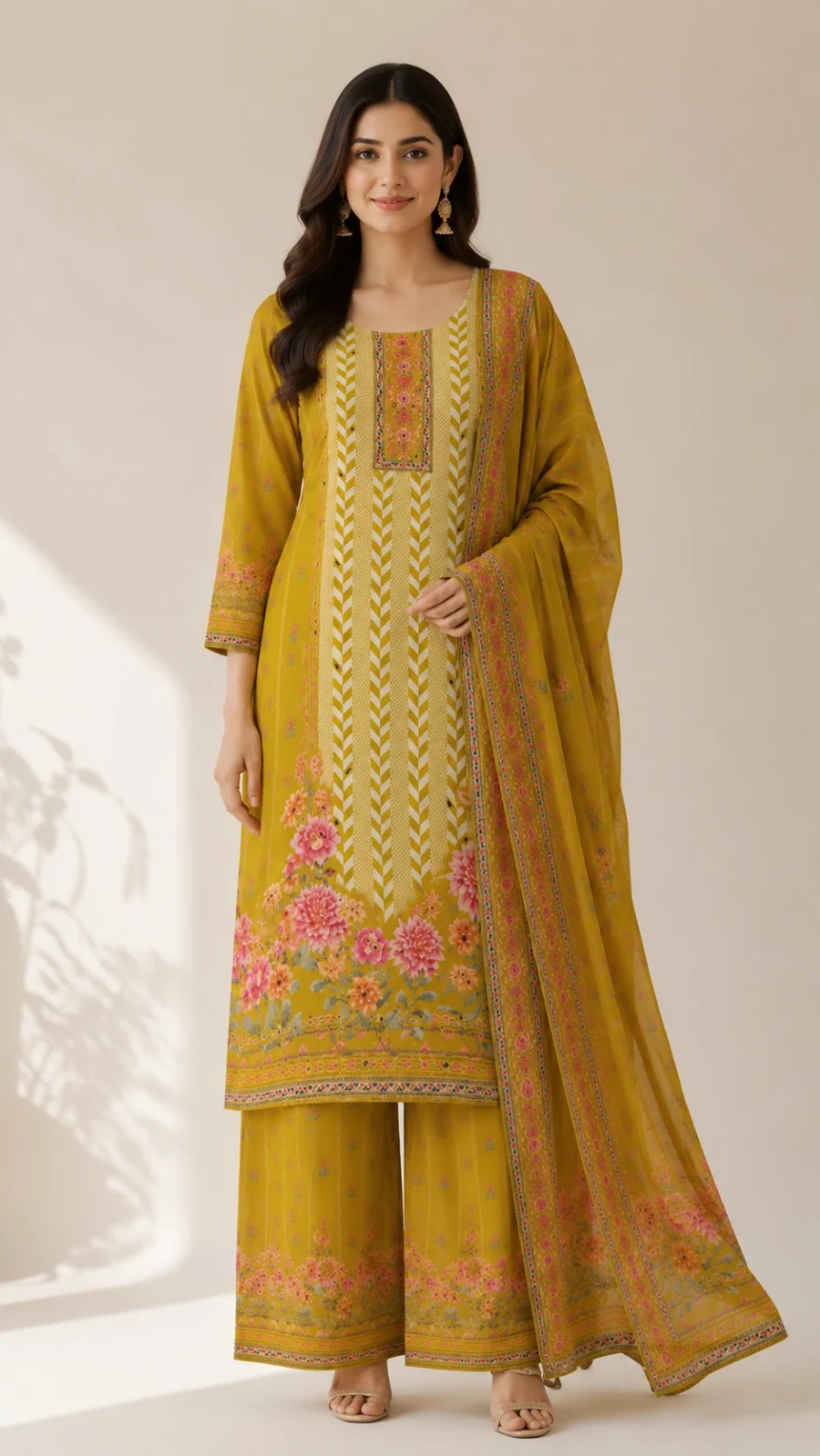 Mustard Bloom Floral Printed Suit Set