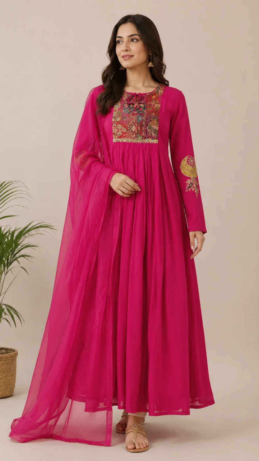 Rani Pink Embroidered Suit with Dupatta