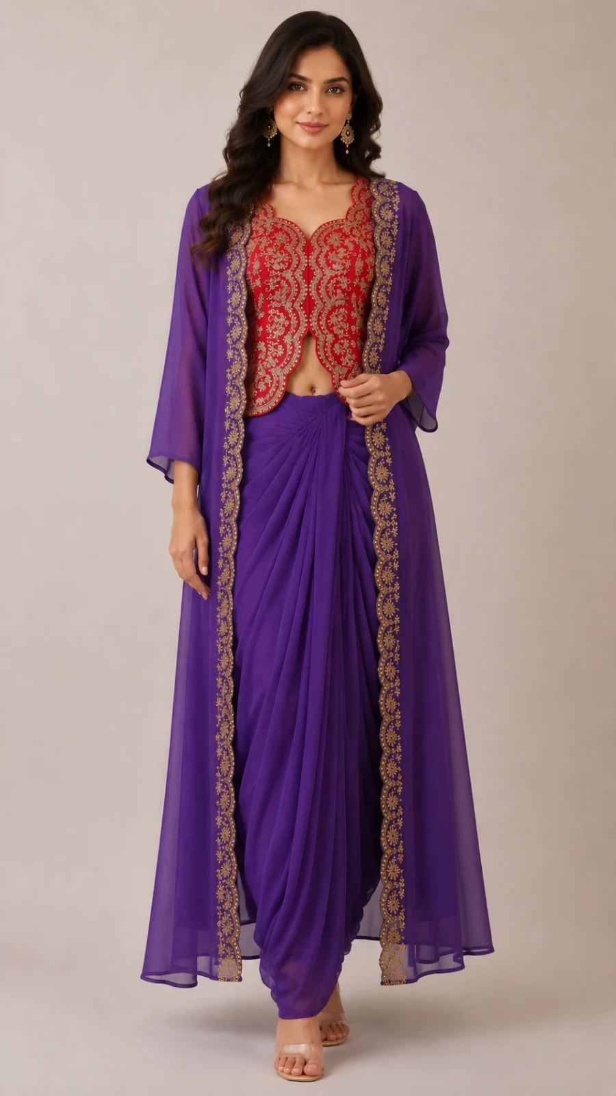 Royal Amethyst Embroidered Dhoti Shrug Set