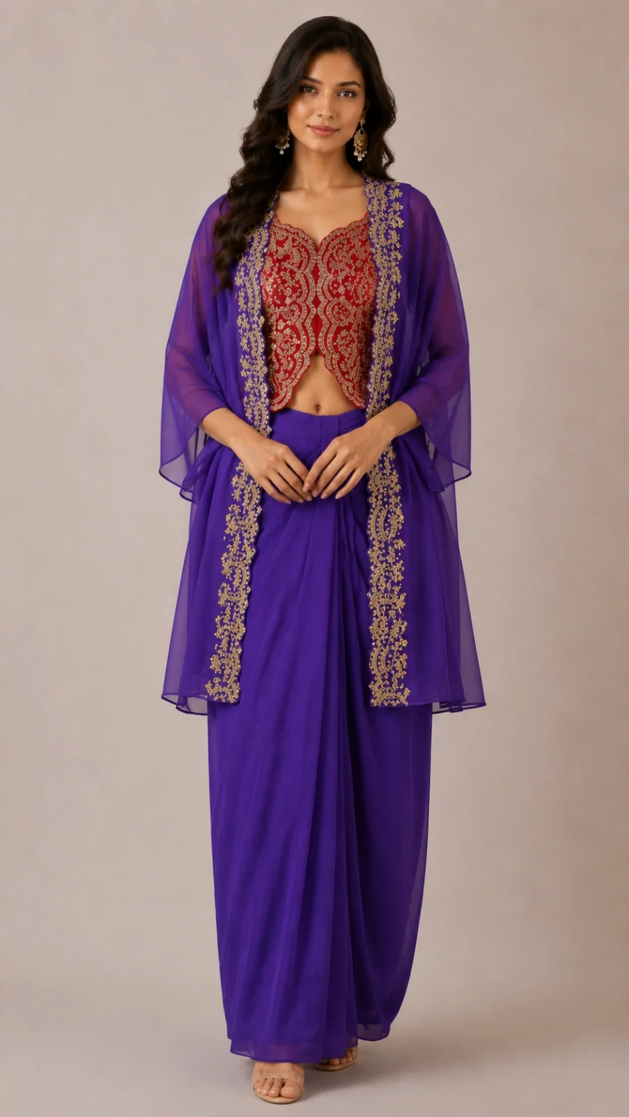 Royal Amethyst Embroidered Dhoti Shrug Set