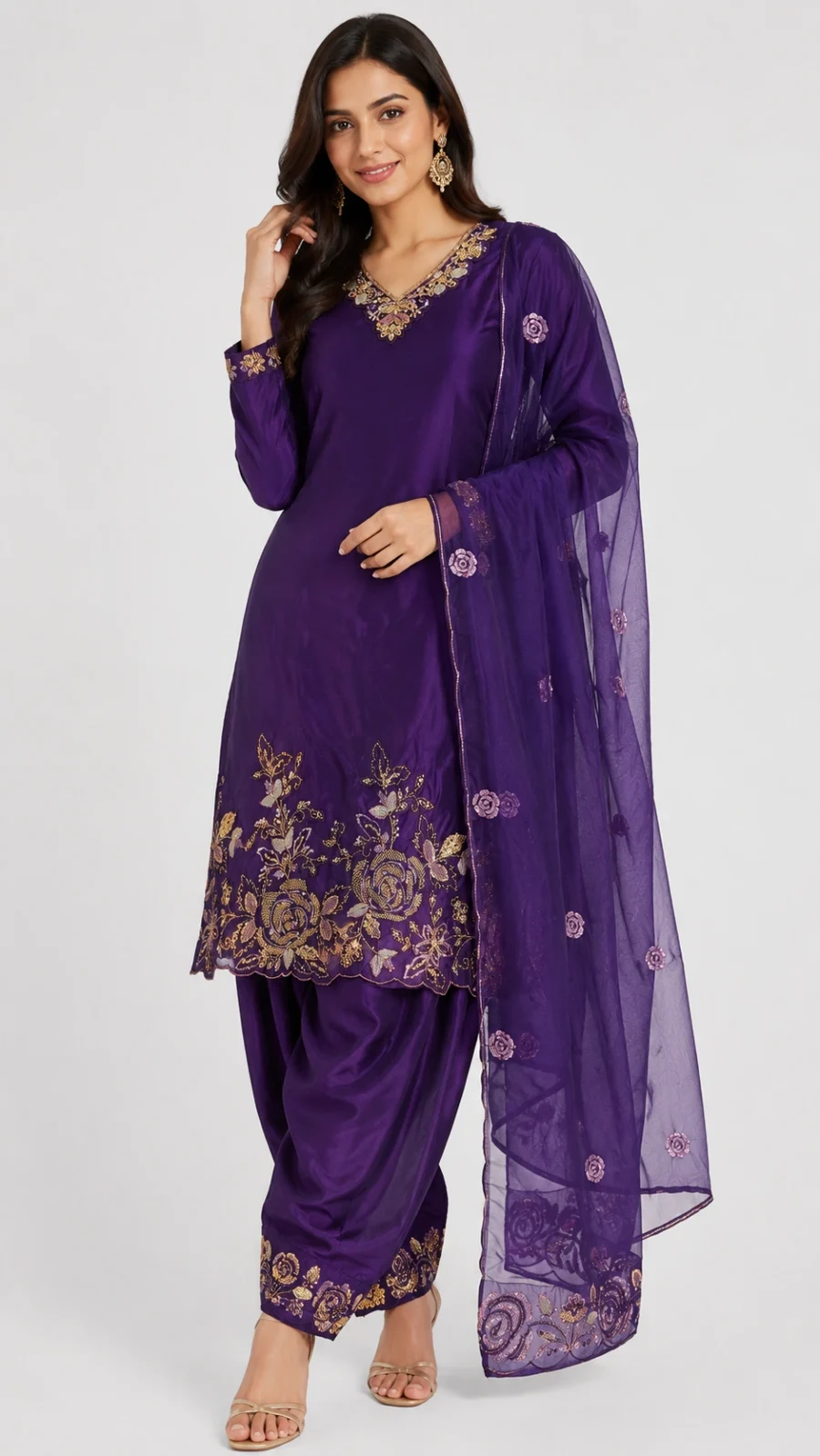 Royal Purple Embroidered Kurta Salwar Suit Set with Dupatta