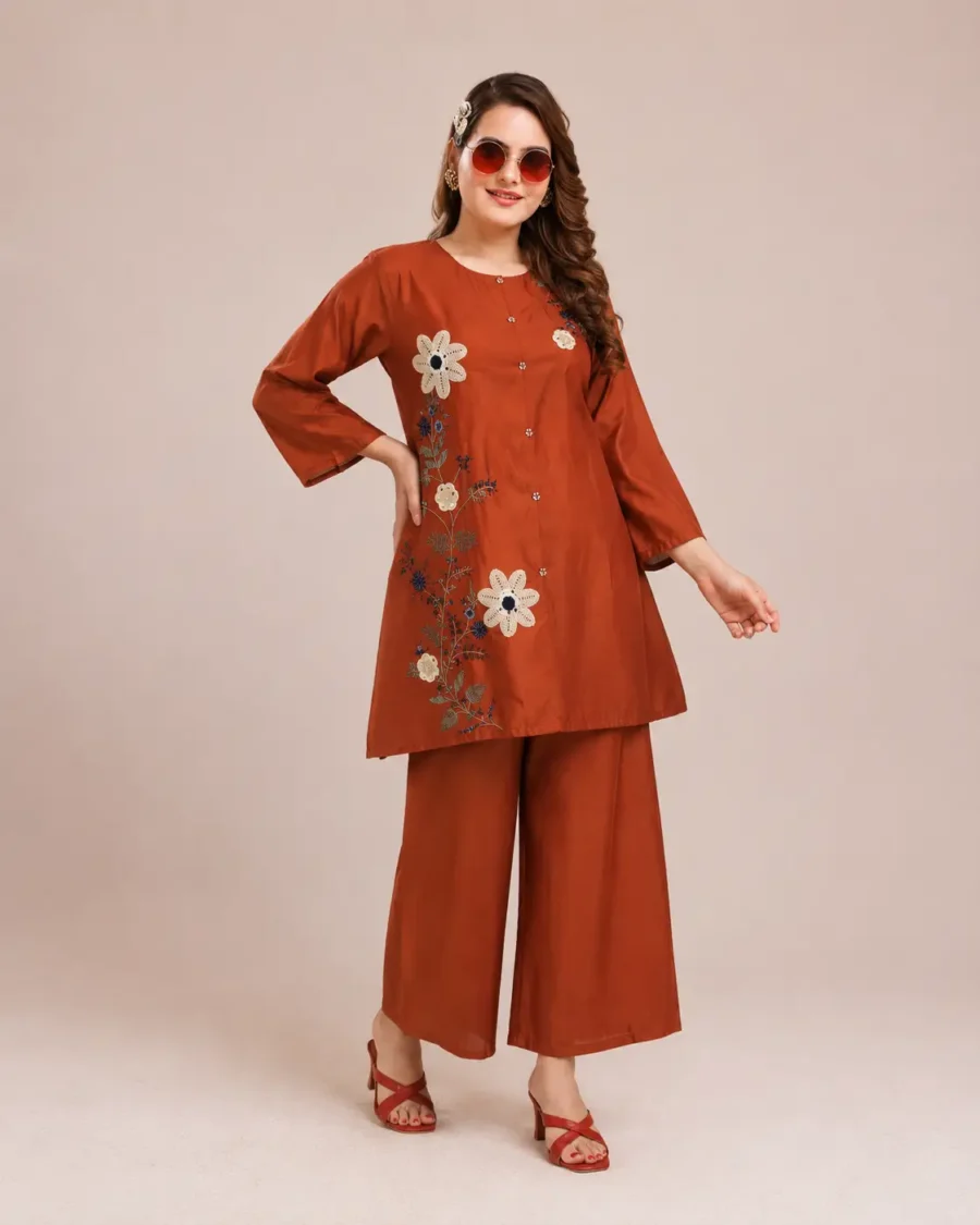Rust Blossom Embroidered Co-Ord Set