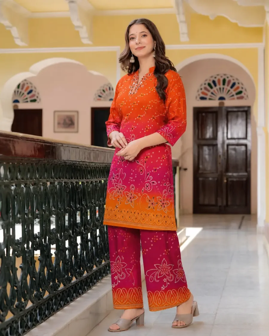 Sunset Bloom Printed Kurta Pant Co-Ord Set