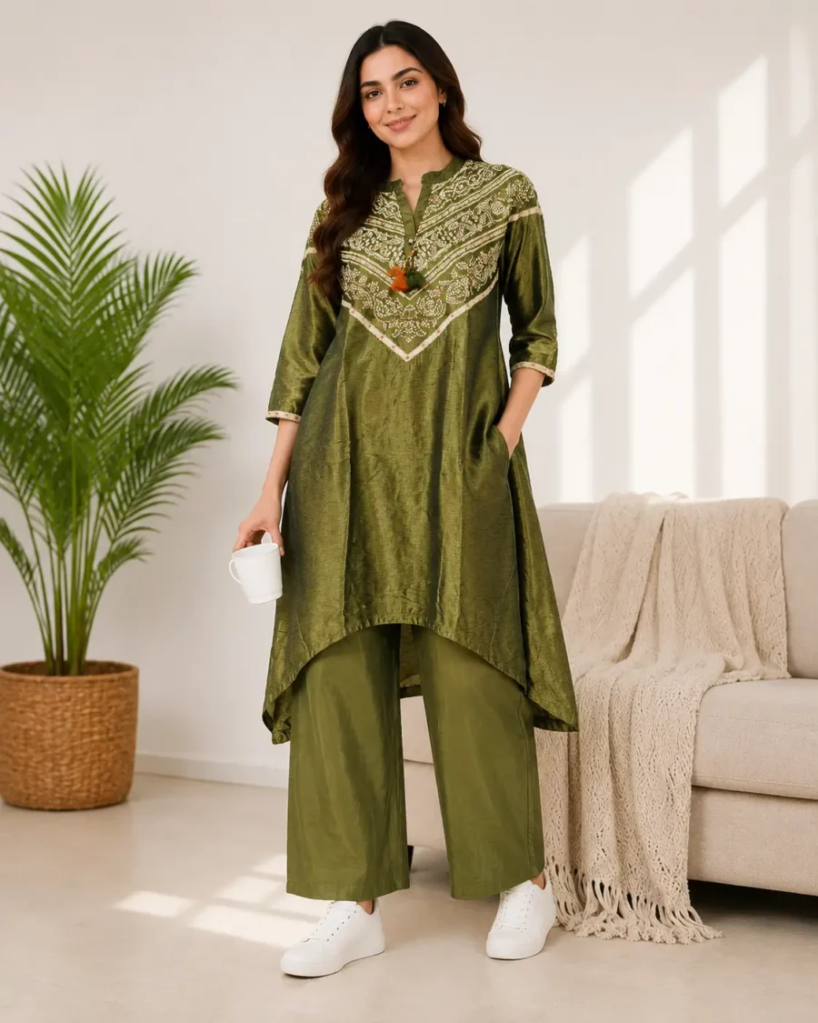 Olive Grace Asymmetrical Kurta Palazzo Co-Ord Set