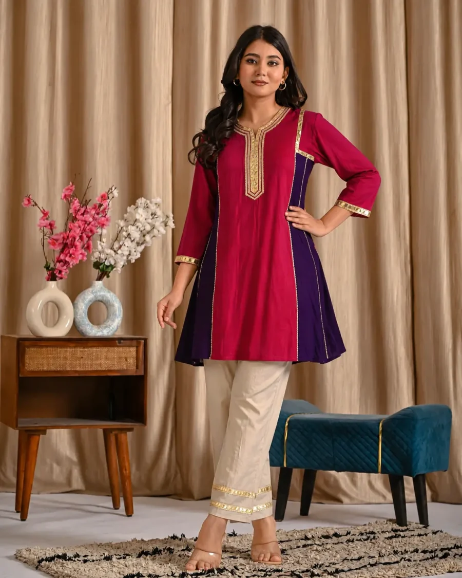 Fuchsia & Purple A-Line Kurta Palazzo Co-Ord Set