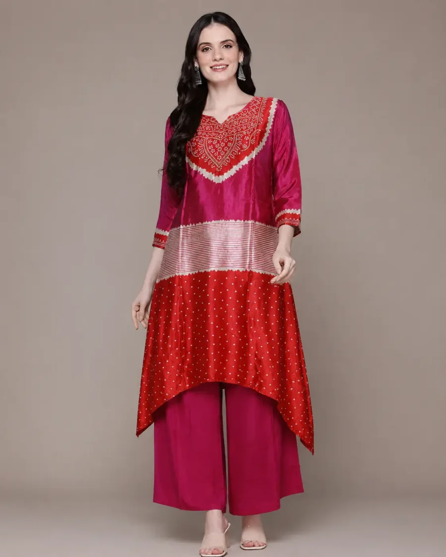 Ruby Radiance High-Low Kurta Palazzo Co-Ord Set