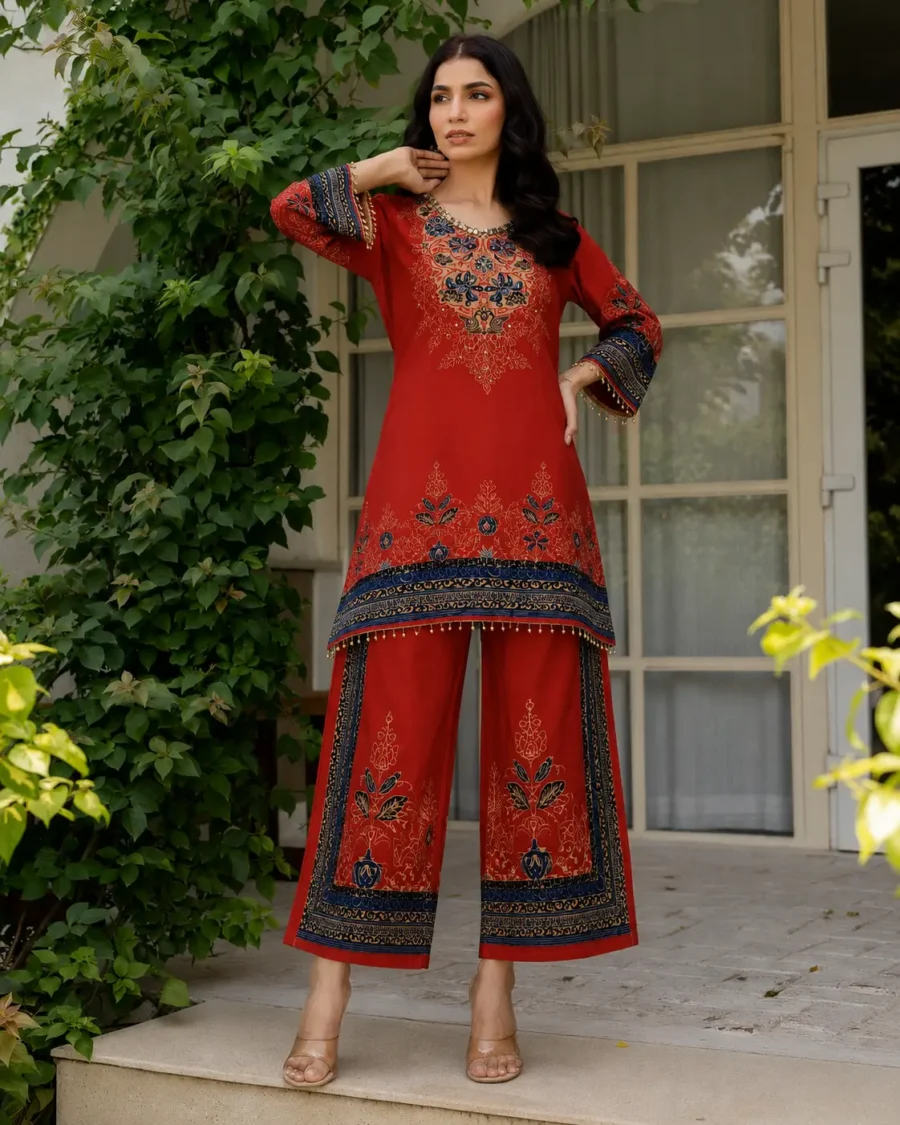 Crimson Heritage Printed Kurta Palazzo Co-Ord Set