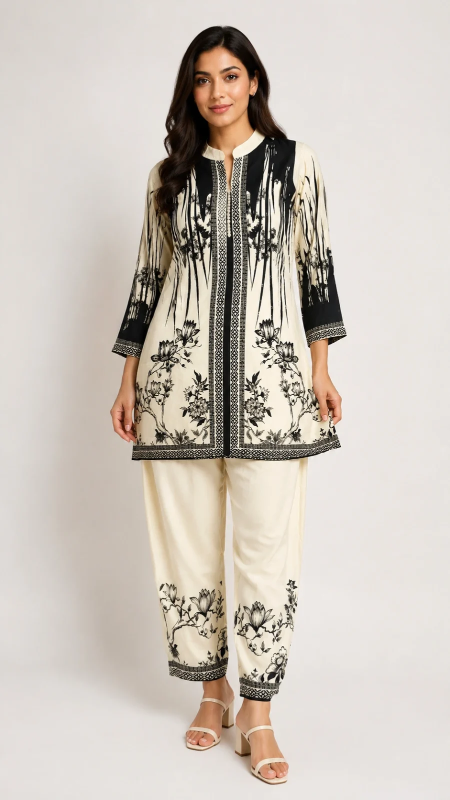 Ivory & Black Floral Printed Co-ord Set