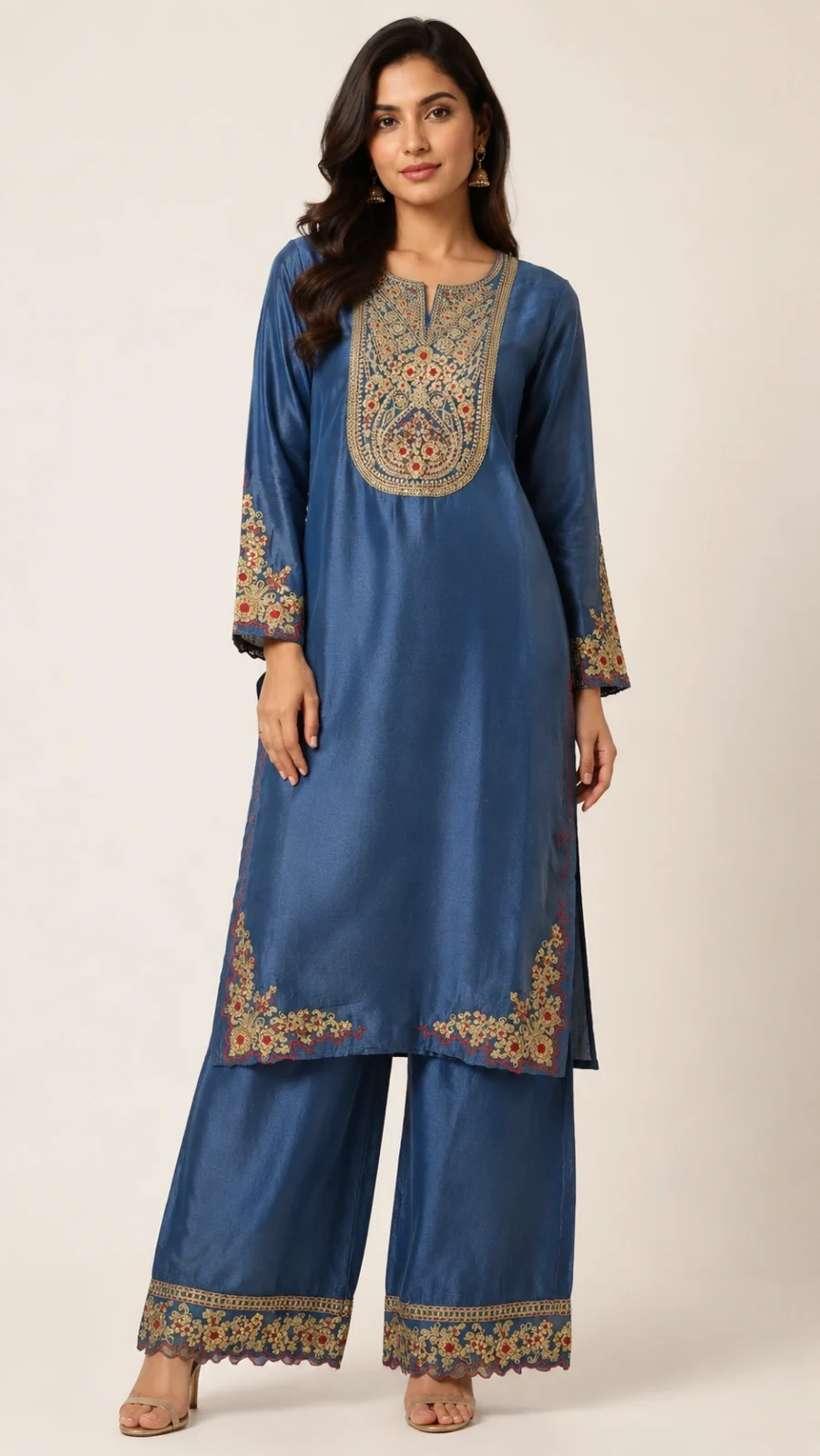 Royal Blue Embroidered Kurta & Palazzo Co-Ord Set