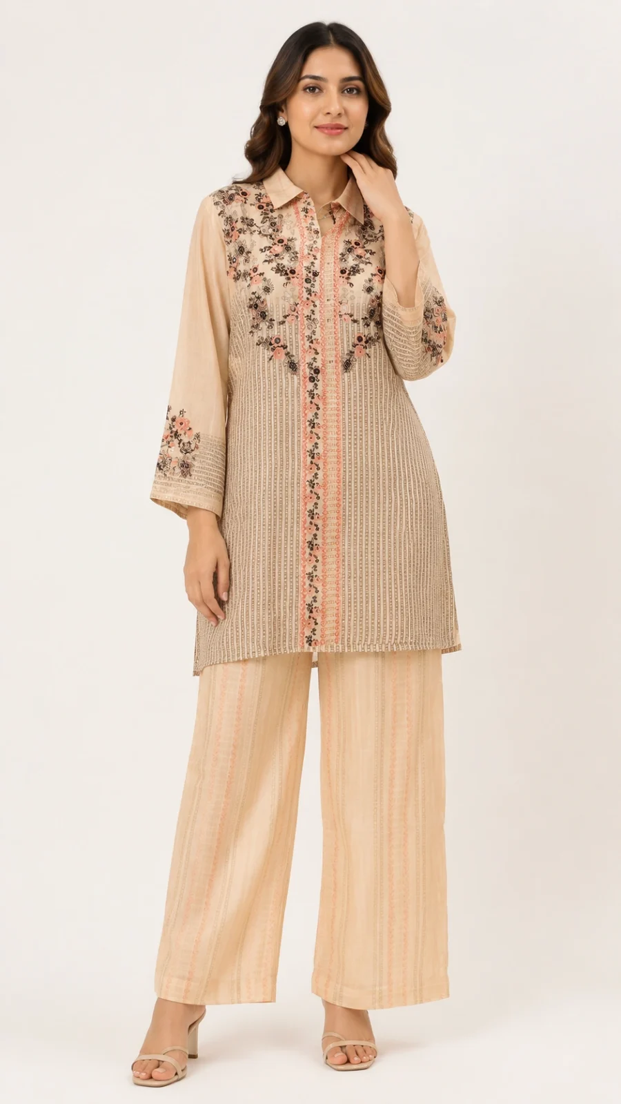 Peach Blossom Embroidered Co-Ord Set