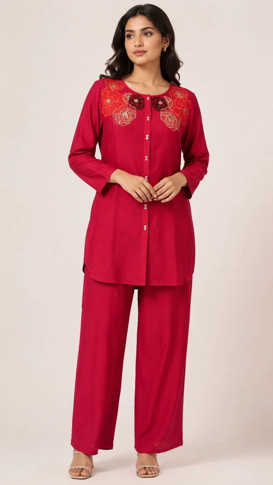 Ruby Bloom Embroidered Co-Ord Set