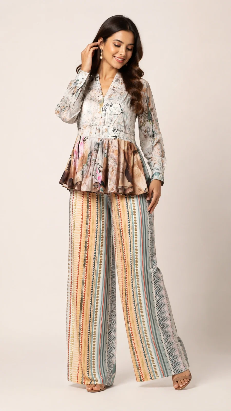Abstract Print Peplum Top & Palazzo Co-ord Set