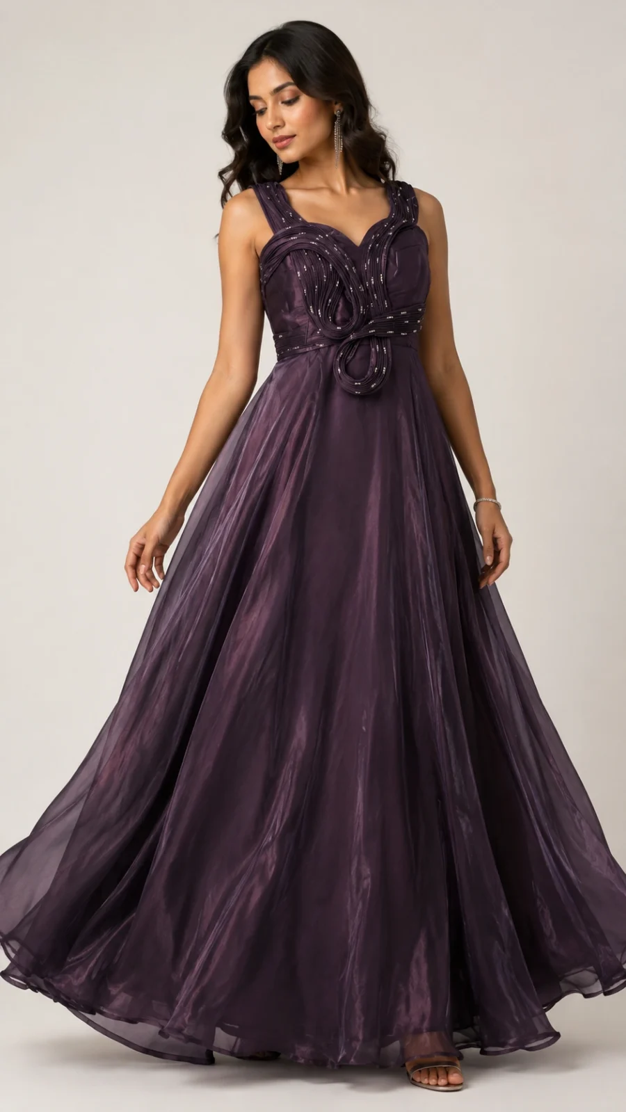 Royal Plum Shimmer A-Line Gown