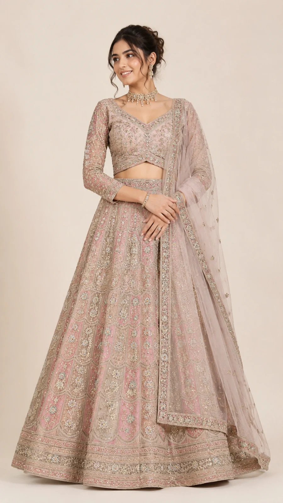 Blush Pink Heavy Embroidered Bridal Lehenga Set with Dupatta