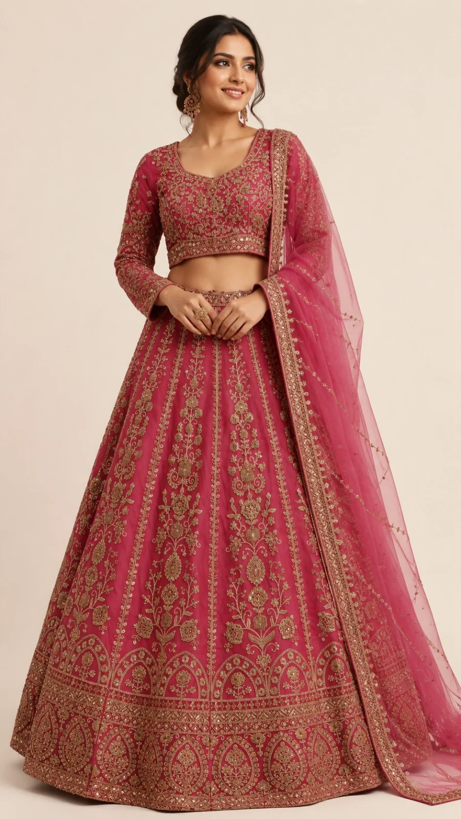 Rose Pink Heavy Embroidered Bridal Lehenga Choli with Dupatta