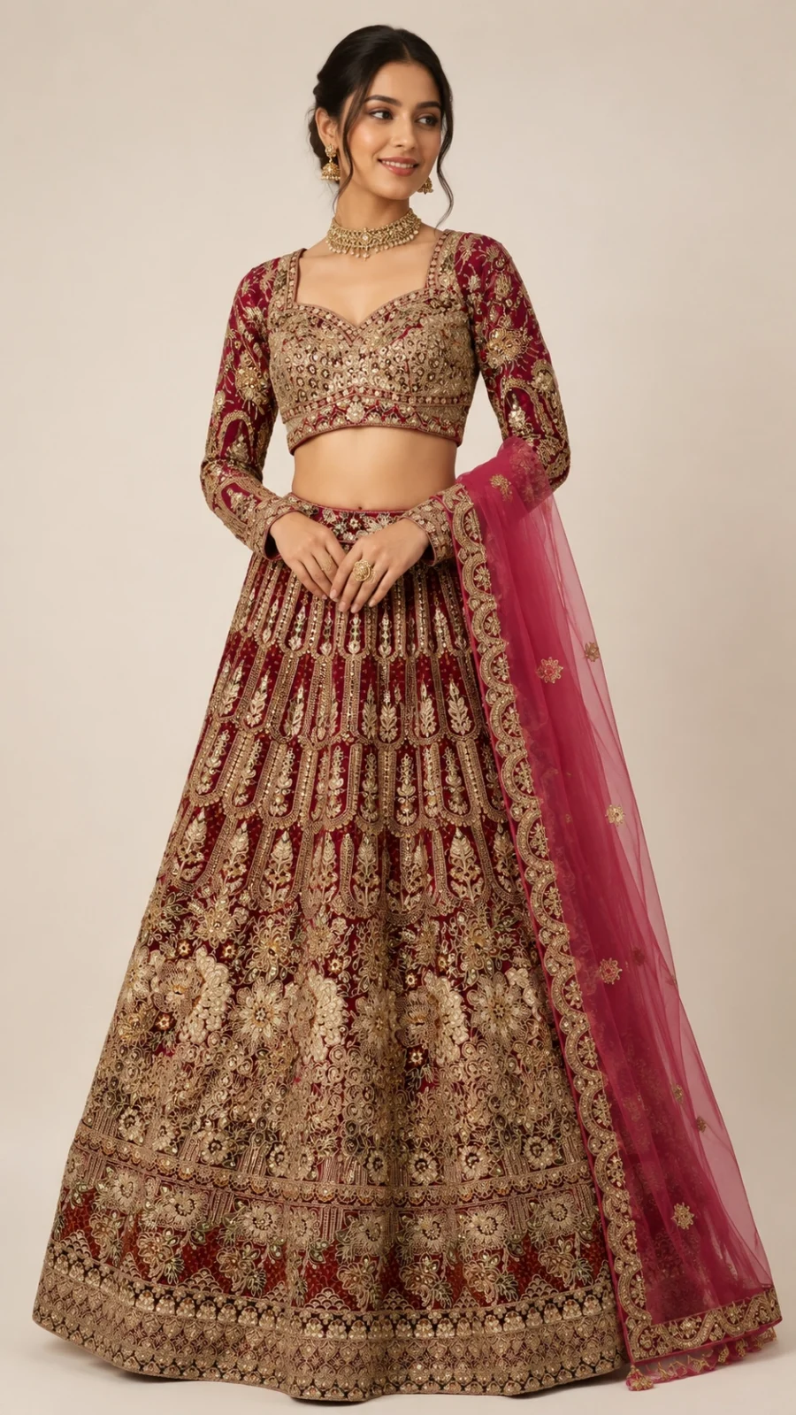 Maroon Heavy Embroidered Bridal Lehenga Choli