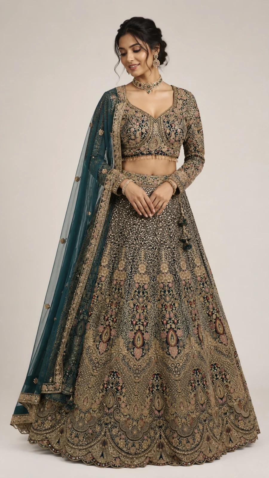 Midnight Blue Heavy Embroidered Bridal Lehenga Choli with Net Dupatta