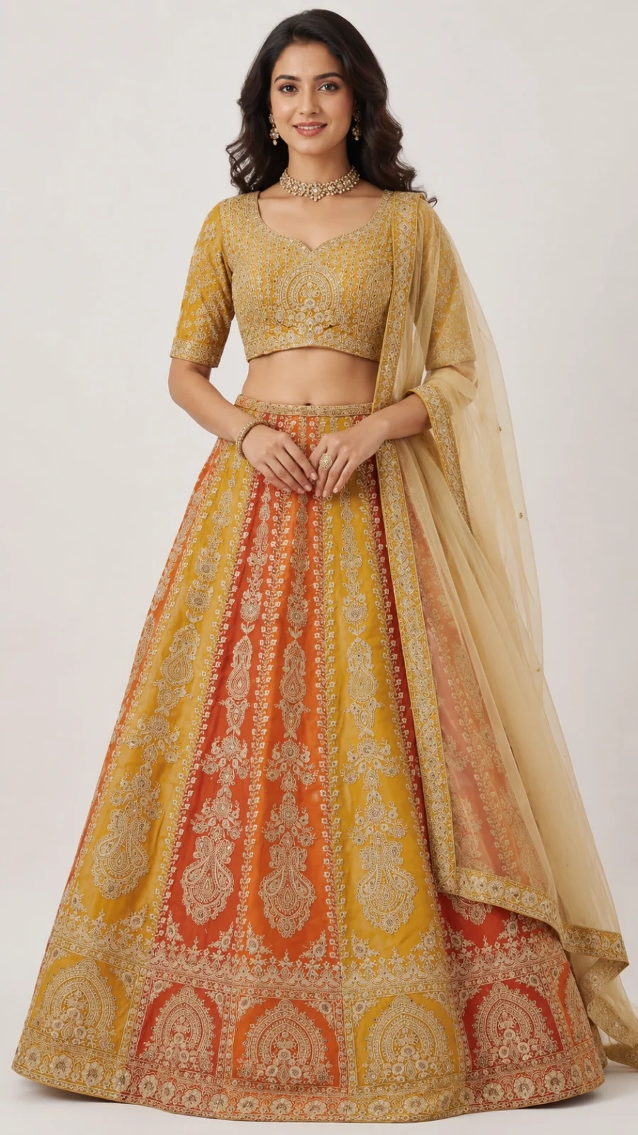 Sunset Gold Embroidered Bridal Lehenga Set
