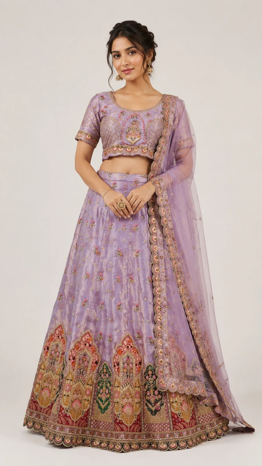 Lavender Heritage Embroidered Bridal Lehenga Set