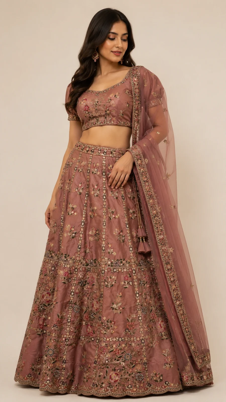Rosewood Bloom Embroidered Lehenga Set