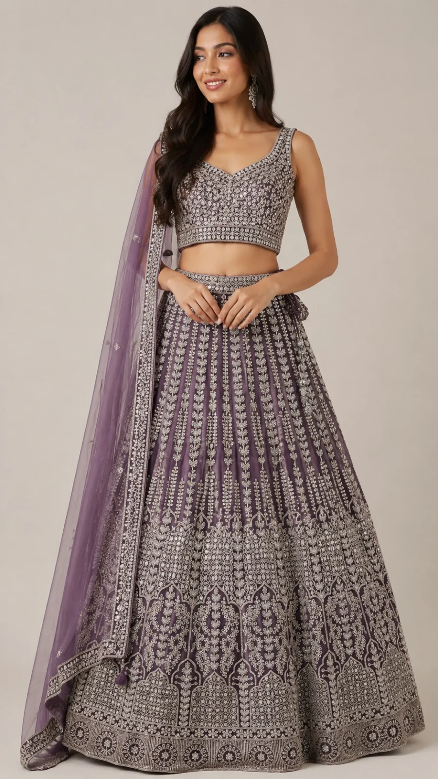 Royal Lavender Mirror Work Bridal Lehenga Set