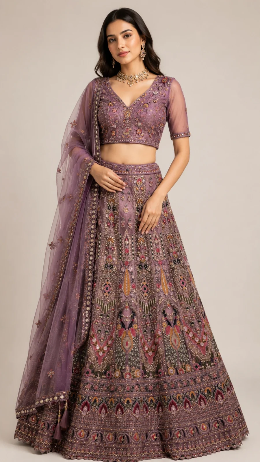 Lavender Bloom Embroidered Bridal Lehenga Set