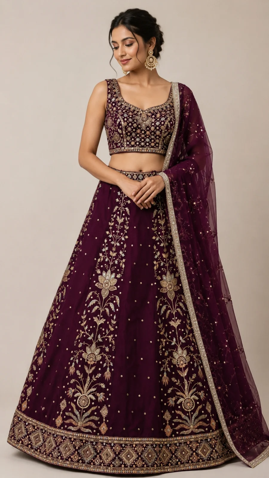 Store Royal Plum Embroidered Lehenga Choli with Dupatta