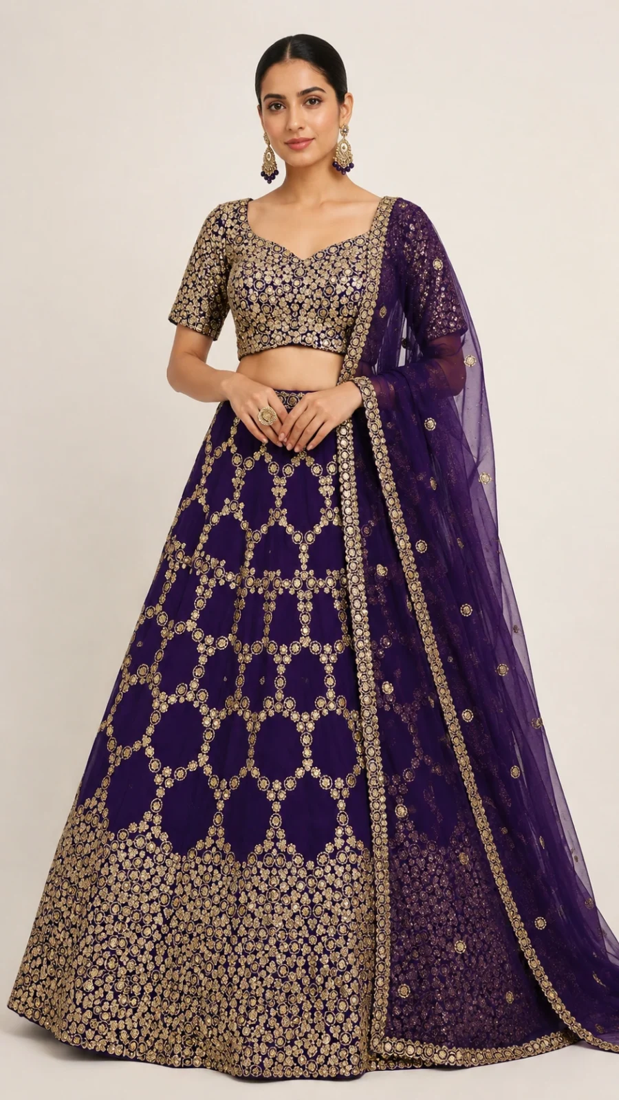 Store Royal Violet Zari Embroidered Bridal Lehenga Set