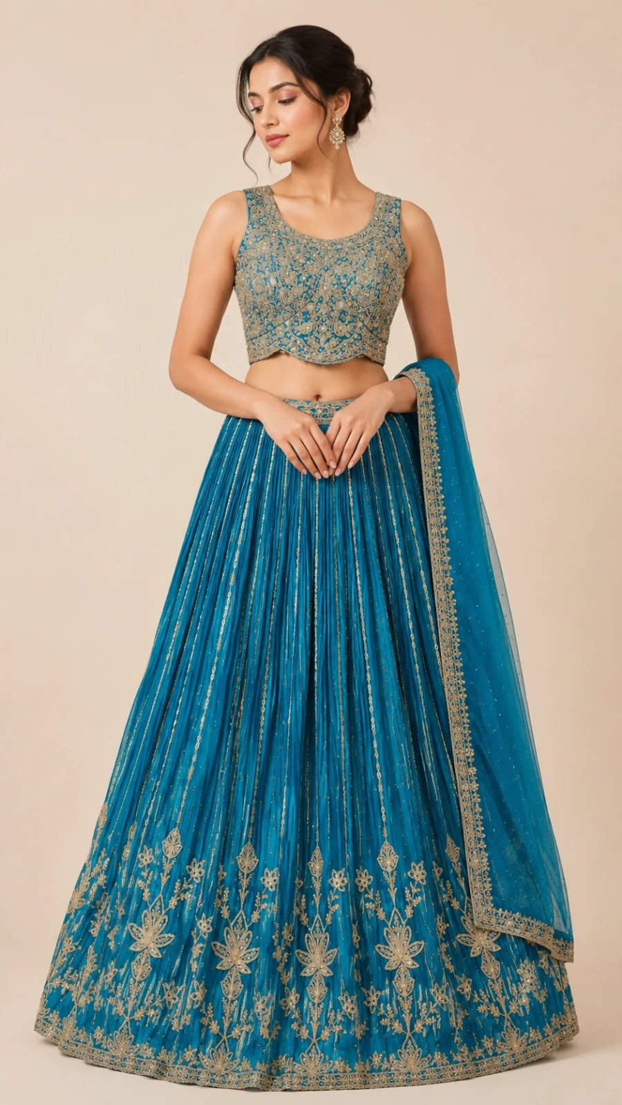 Store Teal Blue Embroidered Lehenga Choli Set with Dupatta