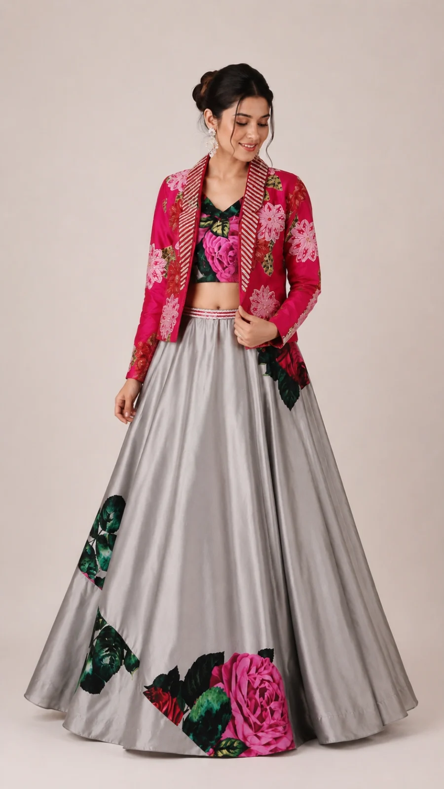 Store Pink Floral Jacket Style Lehenga Choli Set