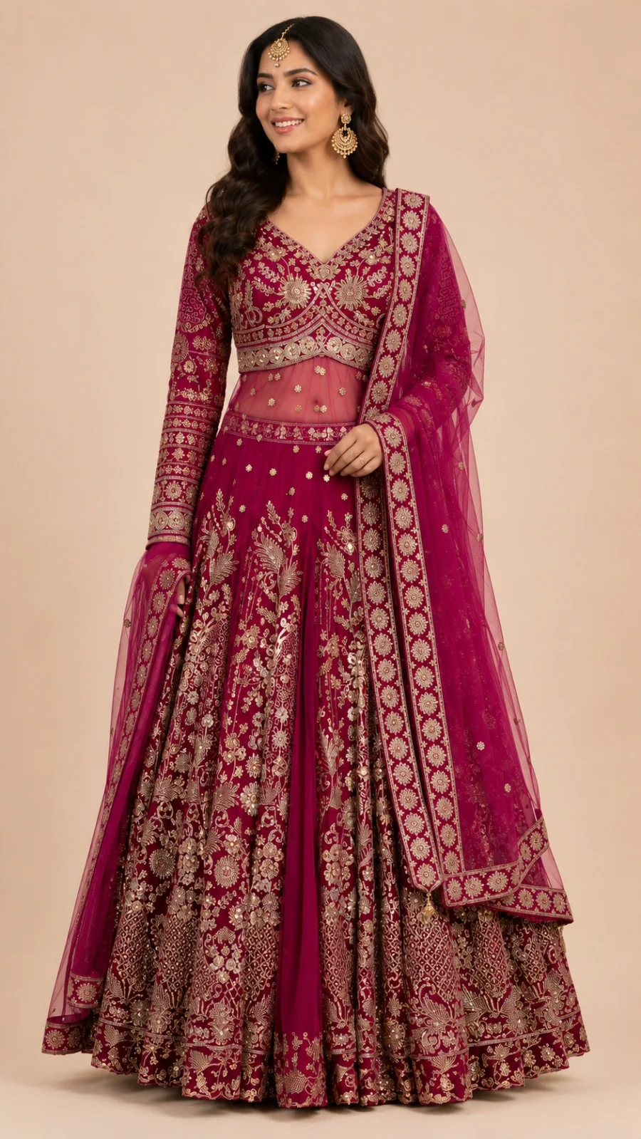 Store Magenta Embroidered Bridal Lehenga Set with Net Dupatta