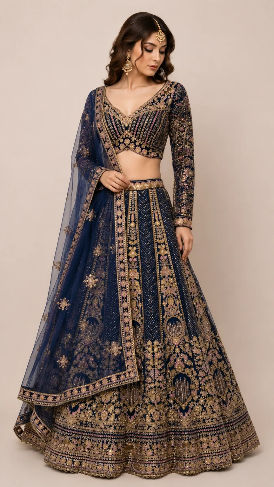 Store Midnight Blue Embroidered Bridal Lehenga Set