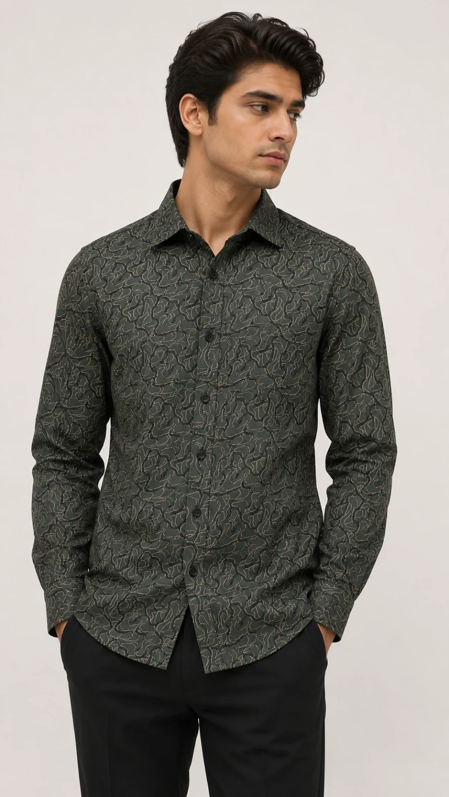 Men’s Dark Green Abstract Print Regular Fit Shirt