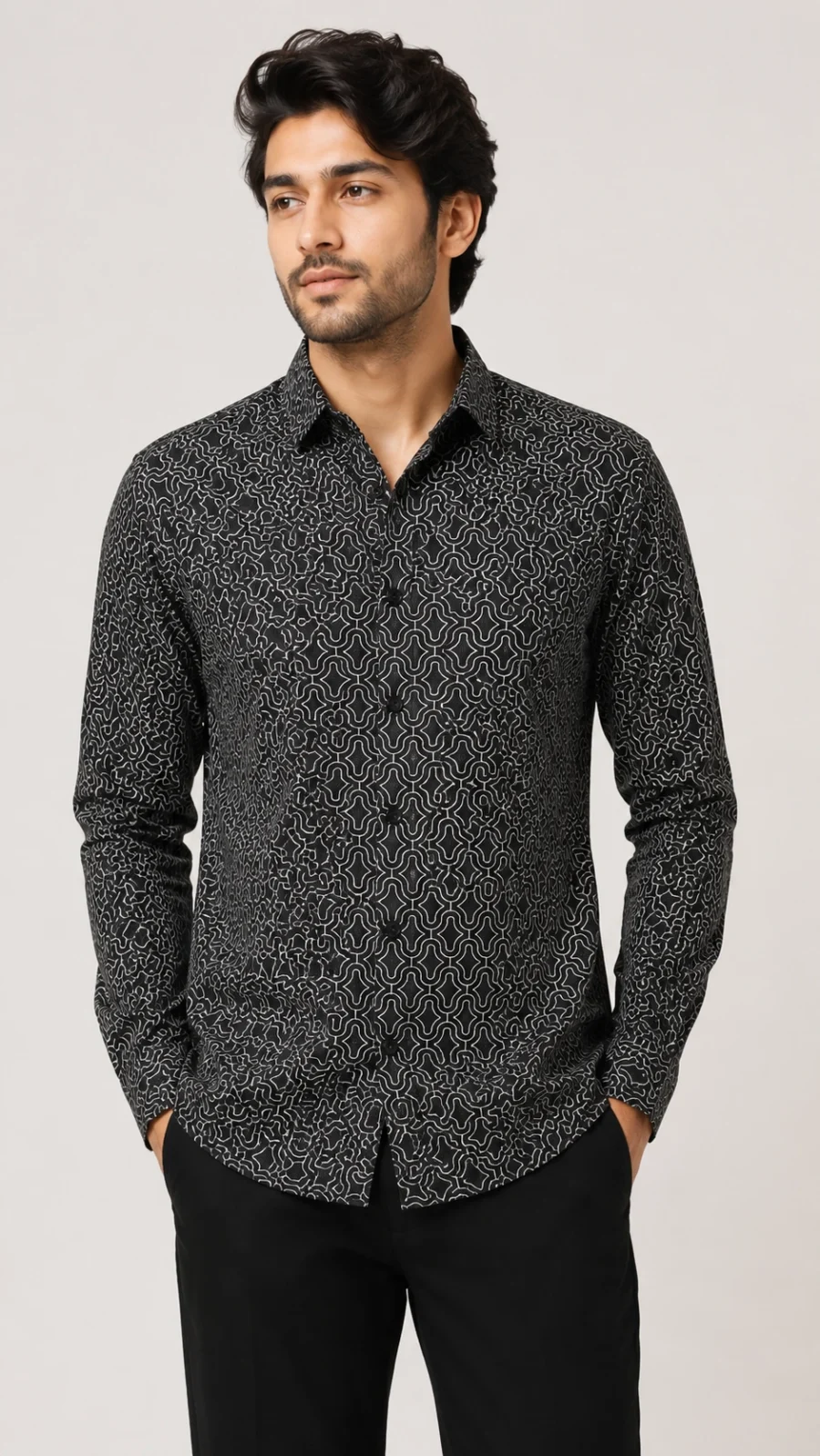 Men’s Black Geometric Print Full-Sleeve Shirt
