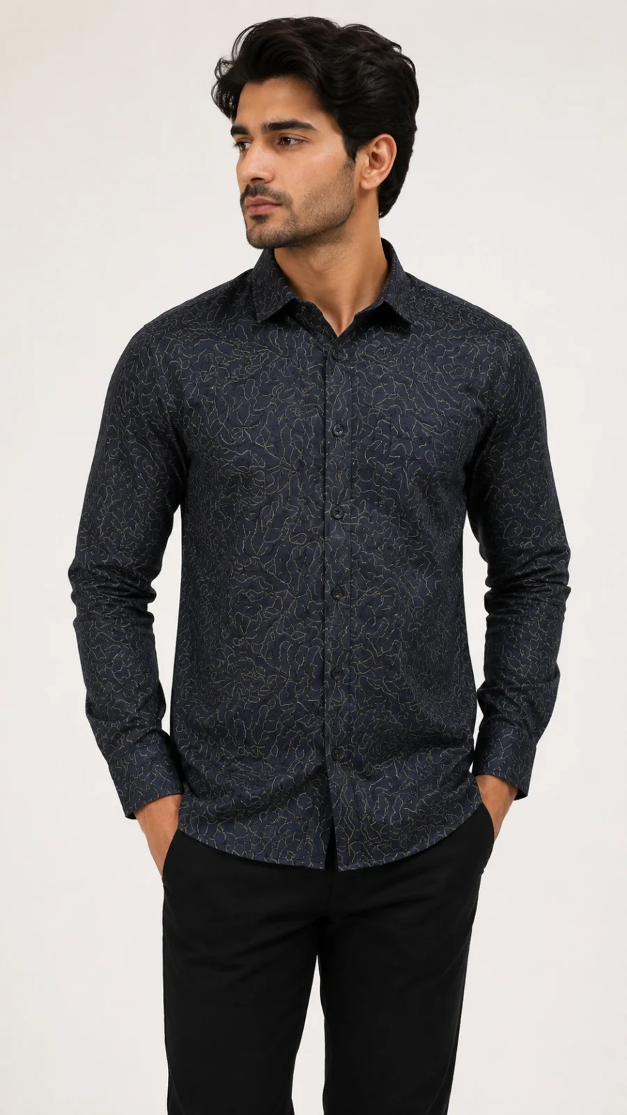 Men’s Navy Blue Abstract Pattern Regular Fit Shirt