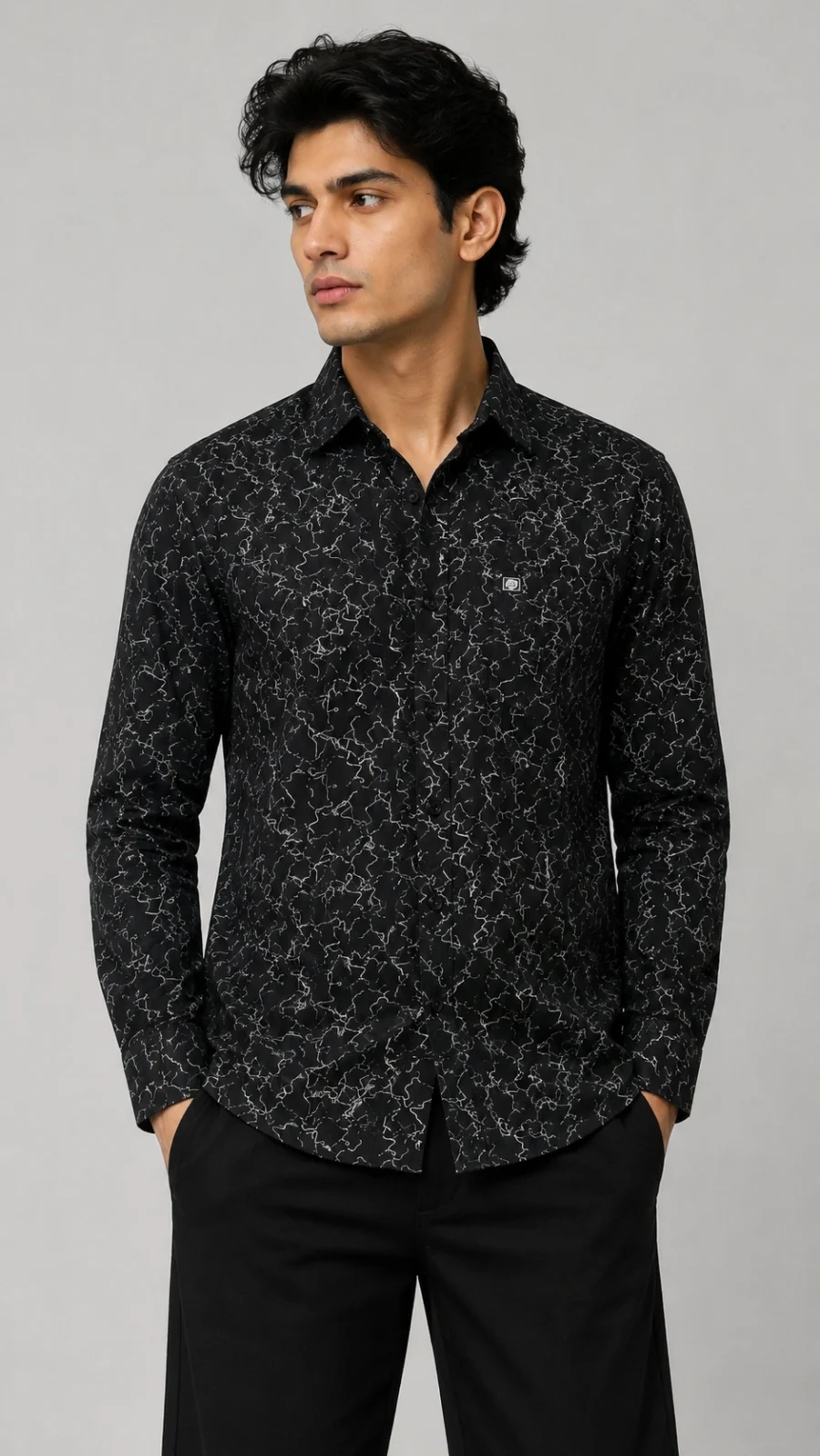 Men's Black Abstract Print Full Sleeve Casual Shirt