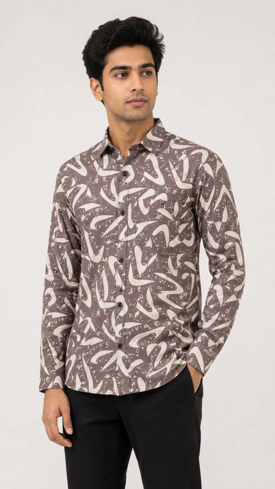 Men's Taupe Abstract Print Full Sleeve Casual Shirt