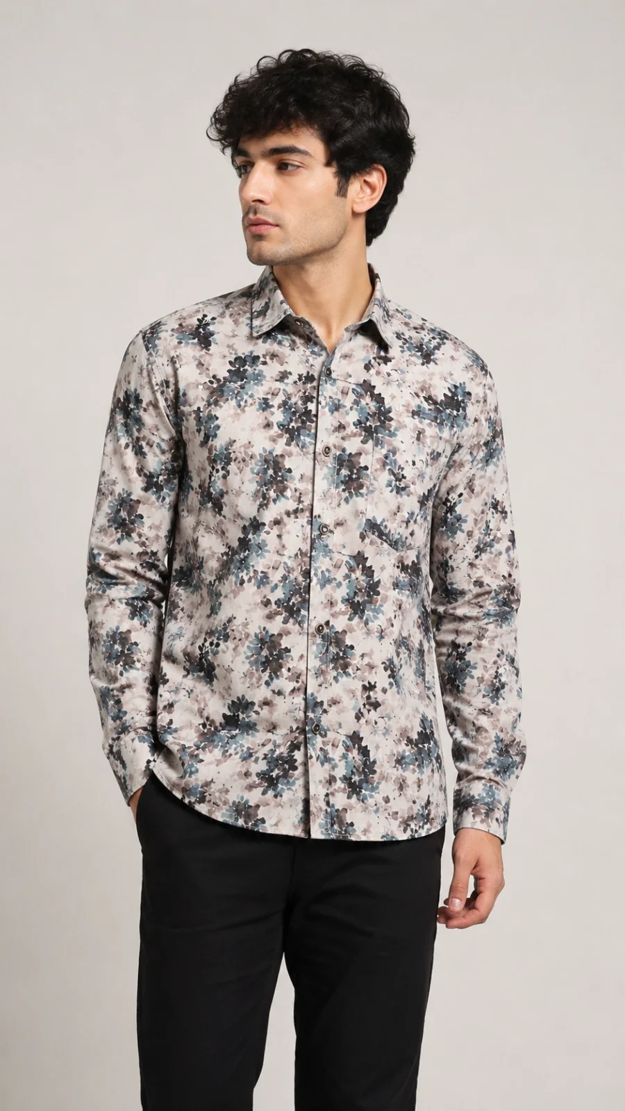 Men's White Floral Print Full Sleeve Casual Shirt