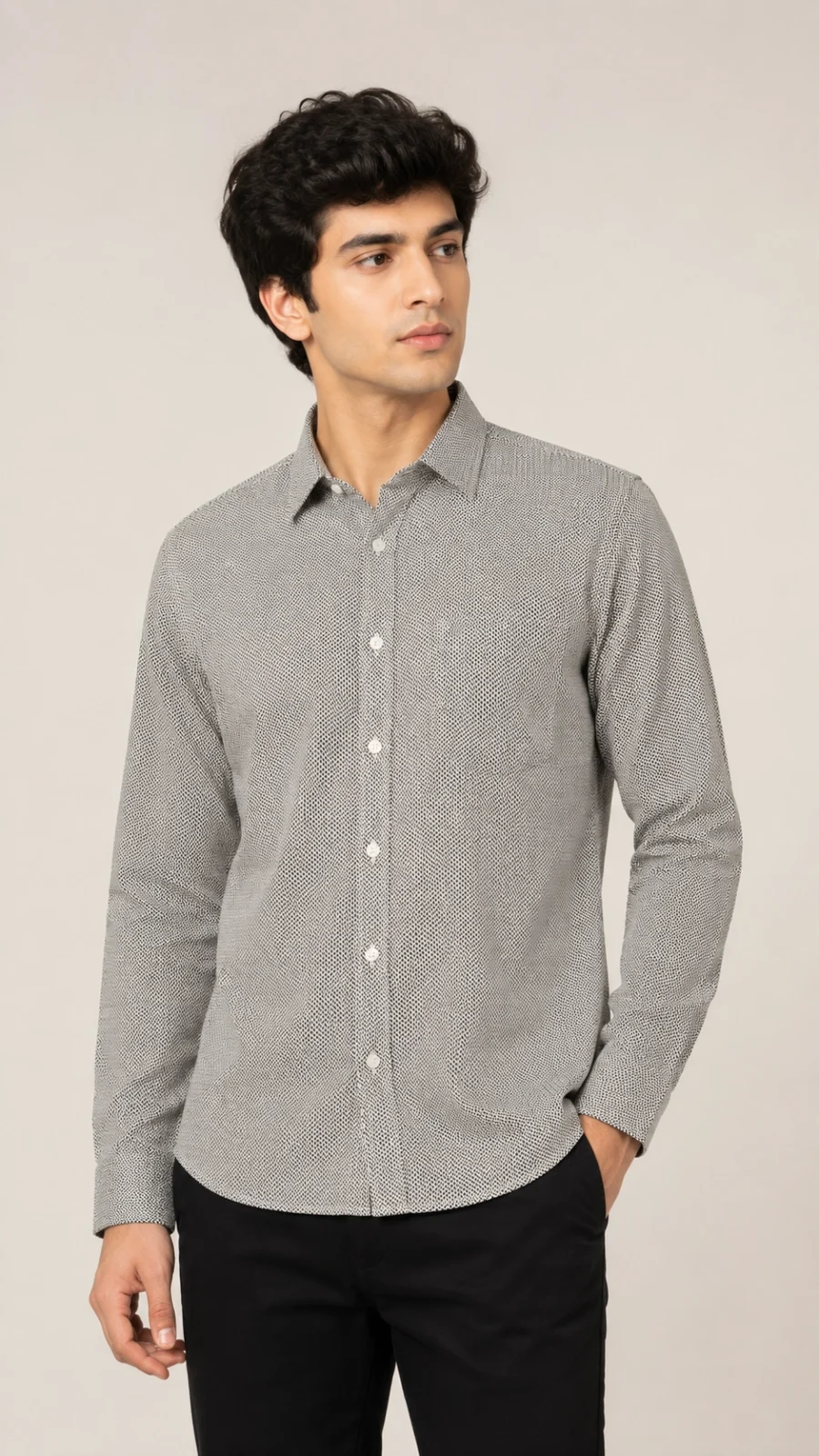Men's Black & White Chevron Pattern Full Sleeve Cotton Shirt