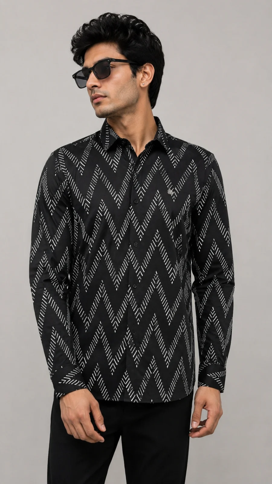 Men's Black Chevron Print Full Sleeve Casual Shirt