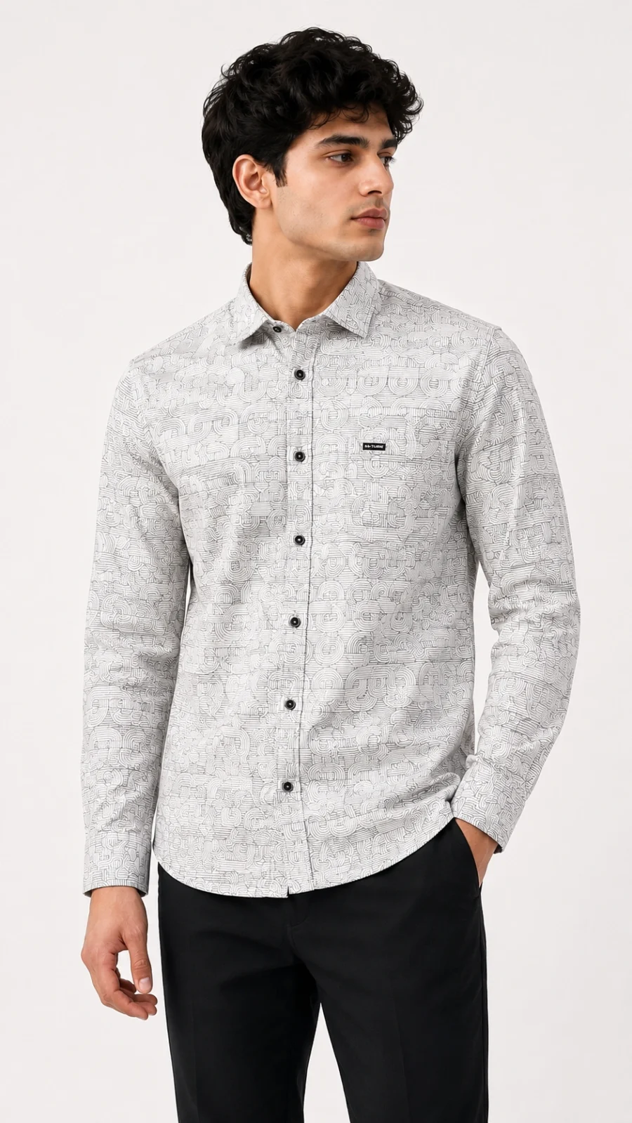 Men's Off-White Geometric Print Full Sleeve Casual Shirt