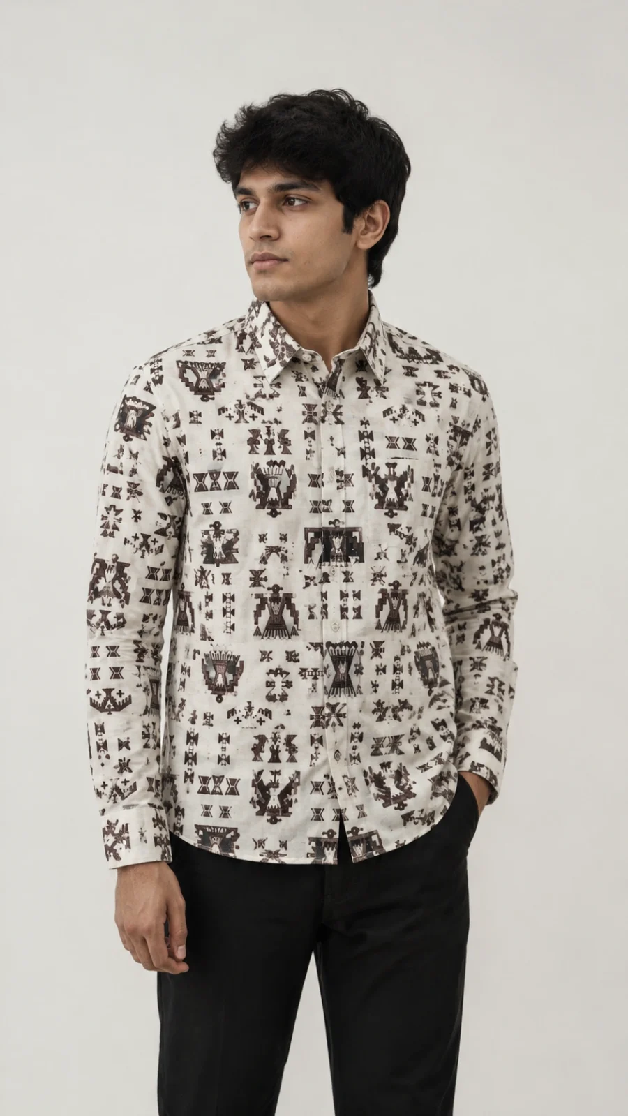 Men's Off-White Tribal Print Full Sleeve Casual Shirt