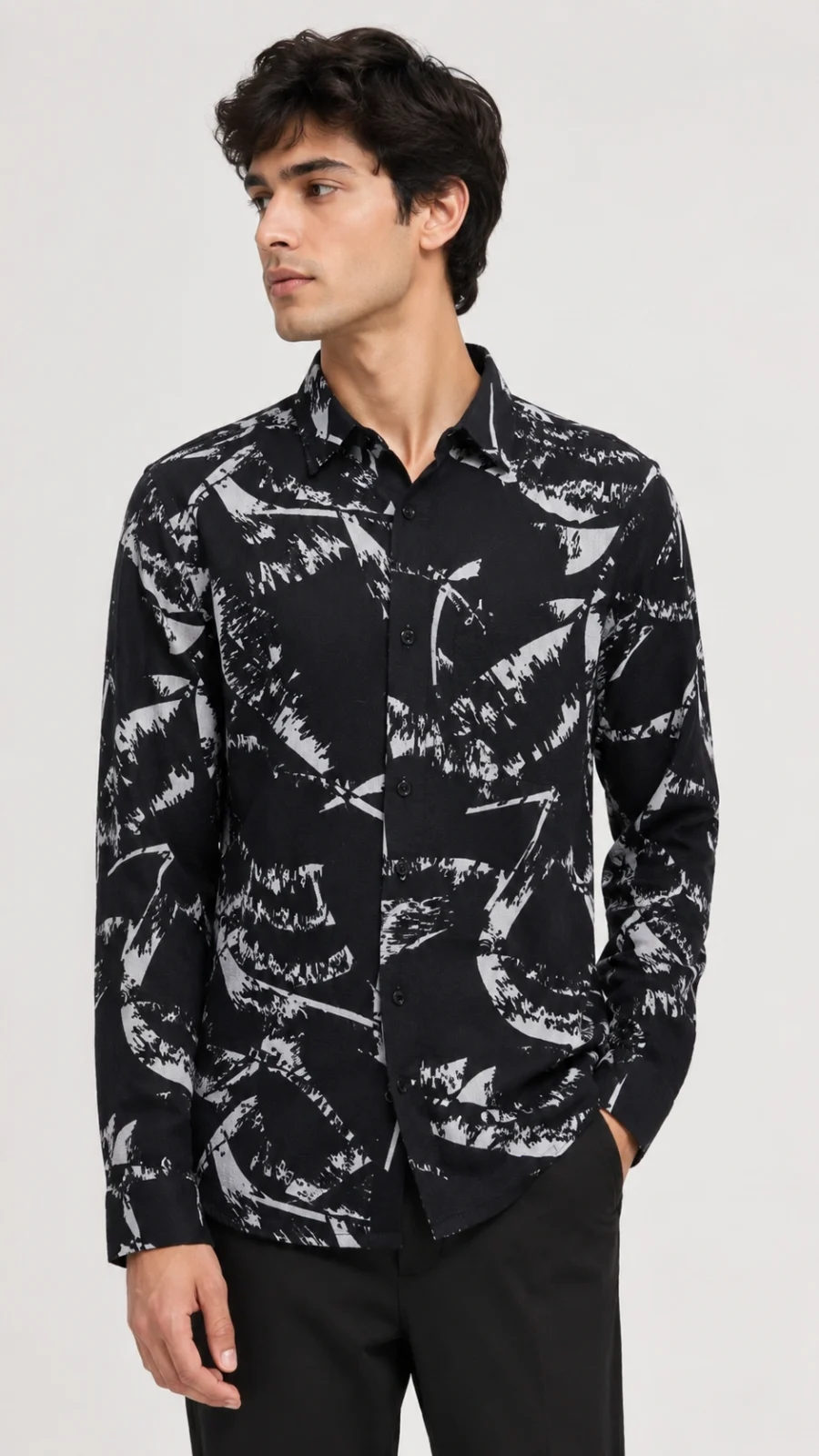 Men's Black Abstract Print Full Sleeve Casual Shirt
