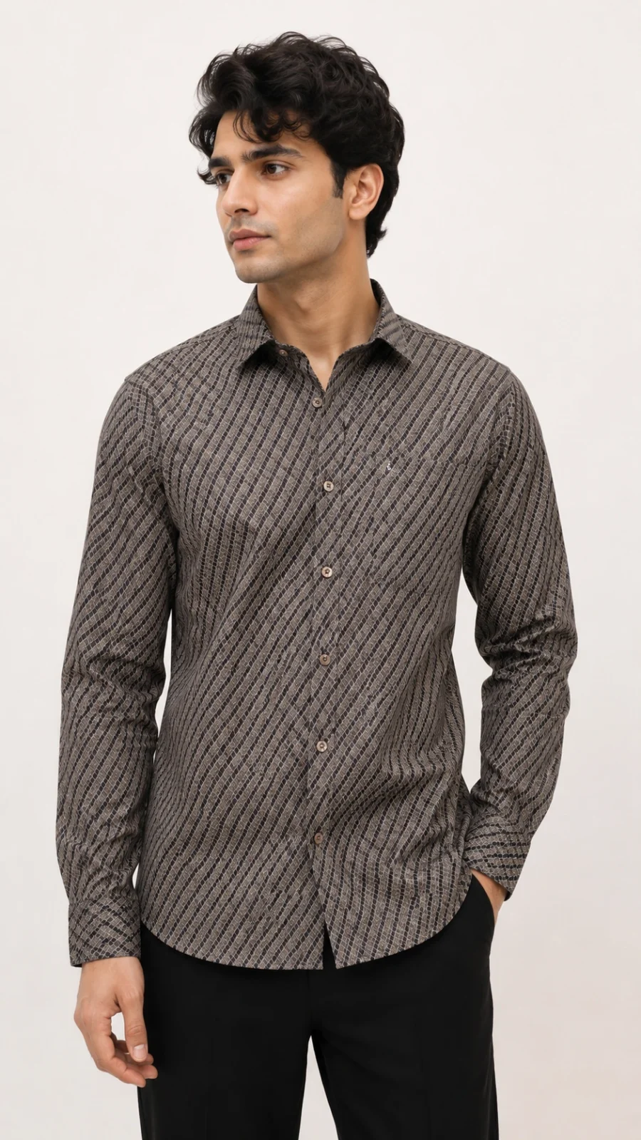 Men's Brown Geometric Print Full Sleeve Casual Shirt
